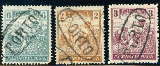 Hungary 2-3-6 filler stamps with porto in oval overprint - Porto overprint postage due stamp