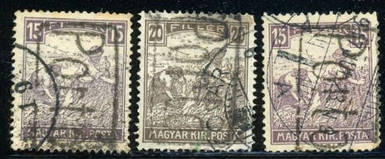 Hungary 15-20 filler stamps with porto in square overprint - Porto overprint postage due stamp